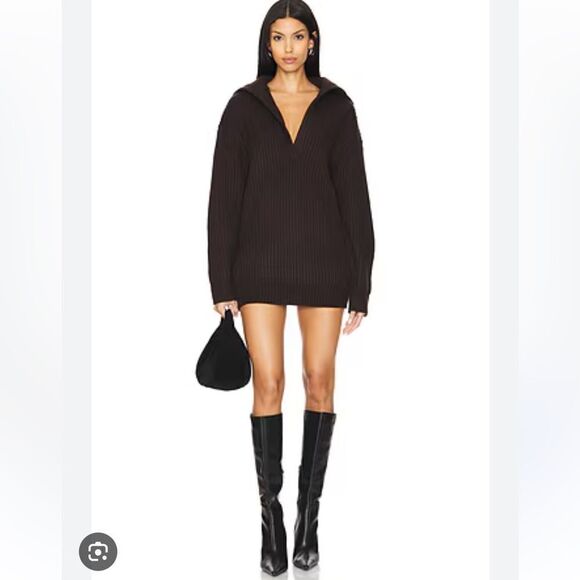 Revolve LPA Cadae V neck Chunky black  Sweater Dress Sample  Small oversized - Picture 2 of 12